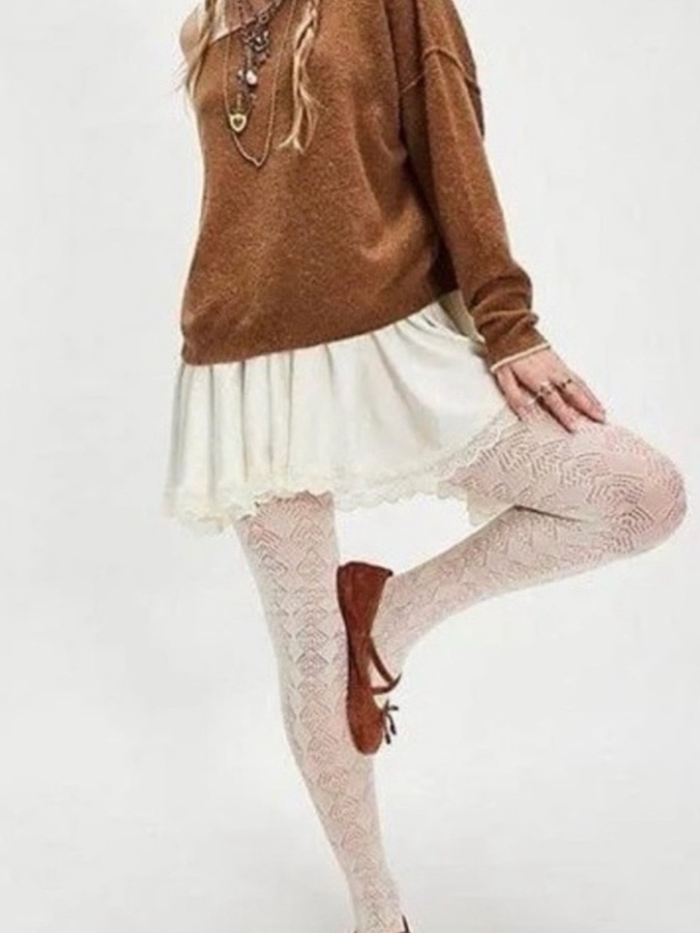 Free People Pointelle Whisper Tights in Ivory | NWT